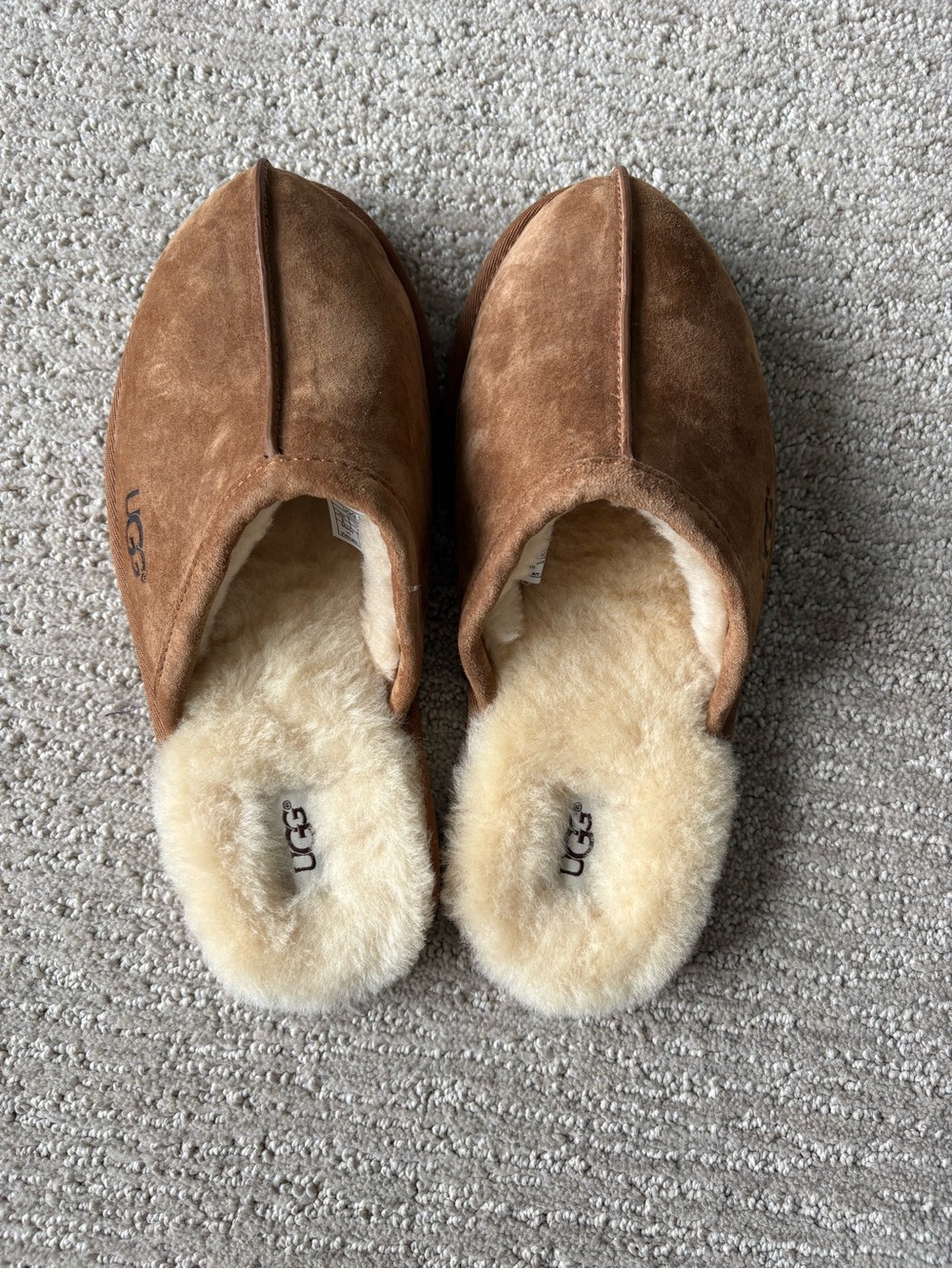 UGG Men’s Chestnut Brown Suede Slip-On Shearling Mules